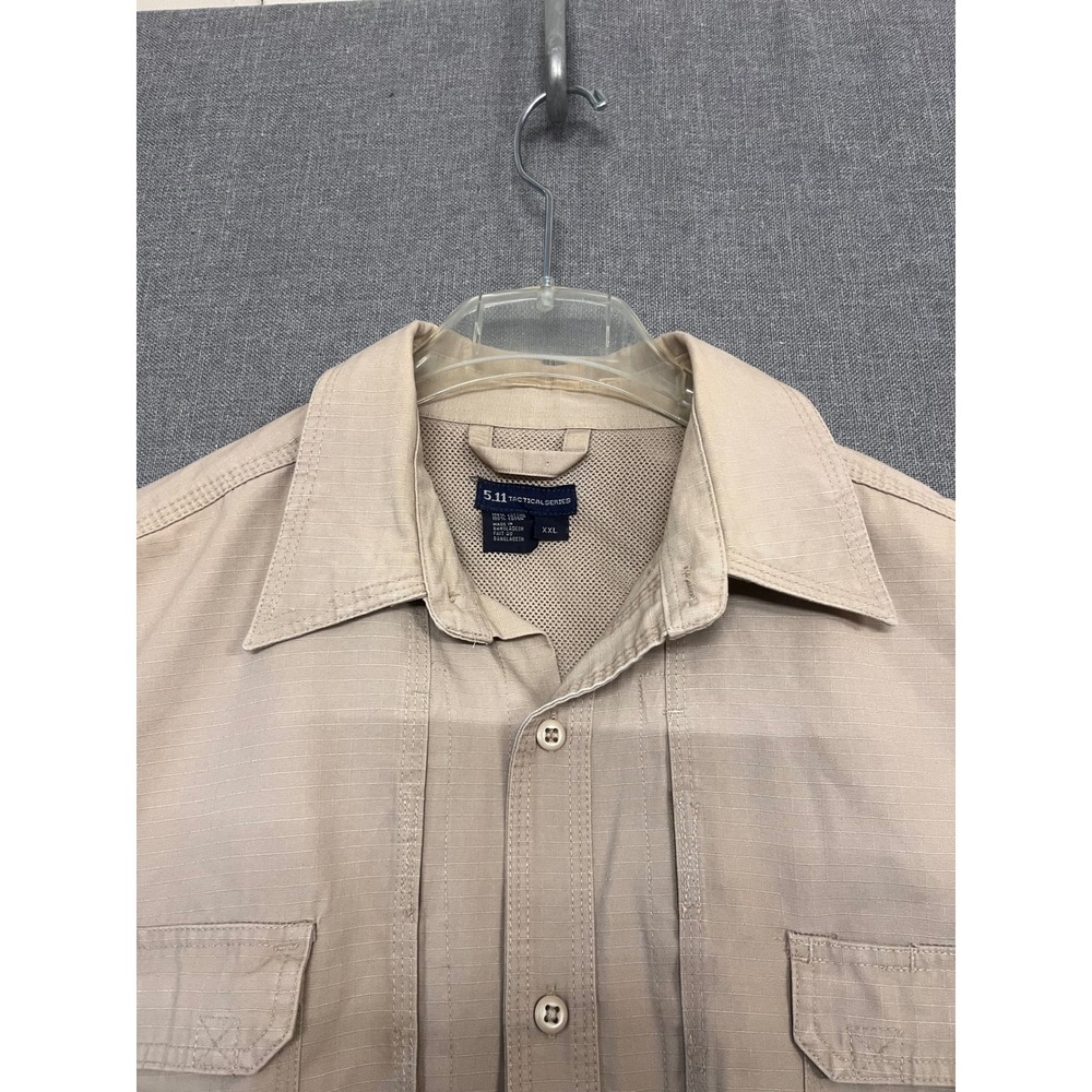 5.11 Tactical Series Mens XXL Tan Ripstop Long Sleeve Button Down Utility Shirt